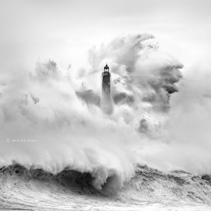 Lighthouse Overwhelmed by Wave